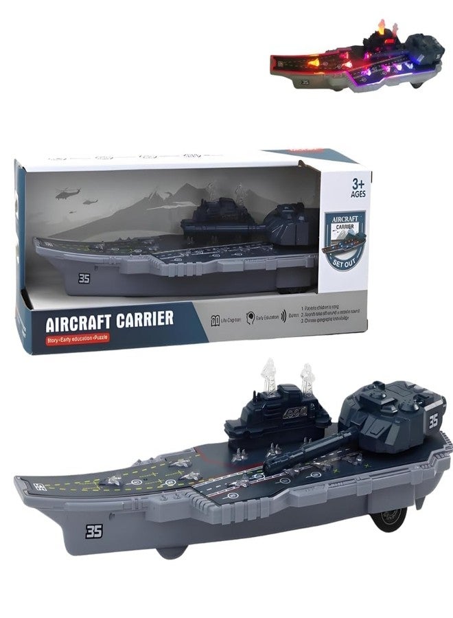 Babelly Big Aircraft Carrier Friction Powered Push n go with Lights and Sound Simulation Army Ship Warship Weapon Toy Military Vehicles Play Set Battleship Planes Fighter Jet Tank - Image 1